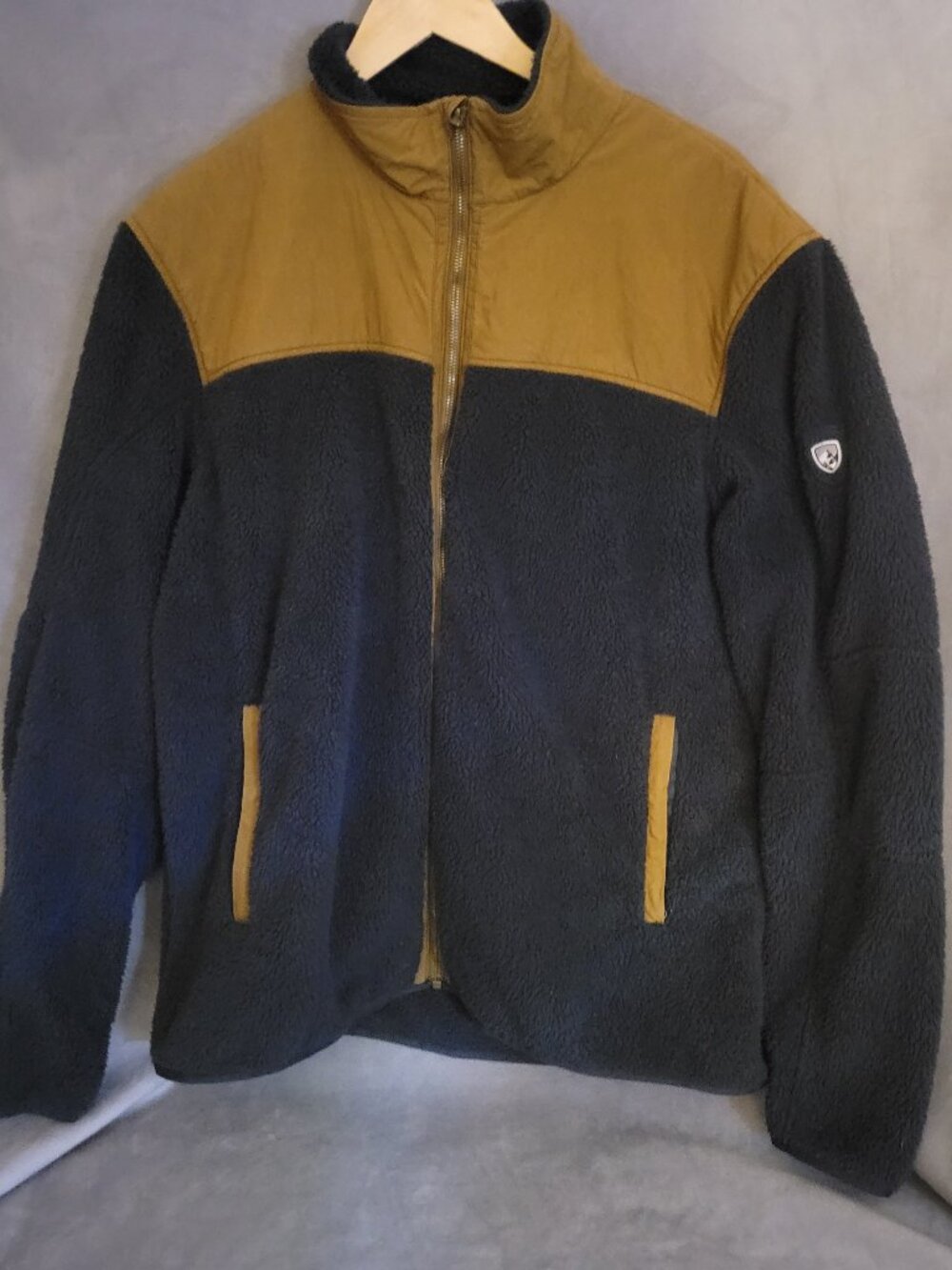 KÜHL Men's XXL Fleece Jacket Black Brown Full Zip Stand Collar Pockets Outdoor